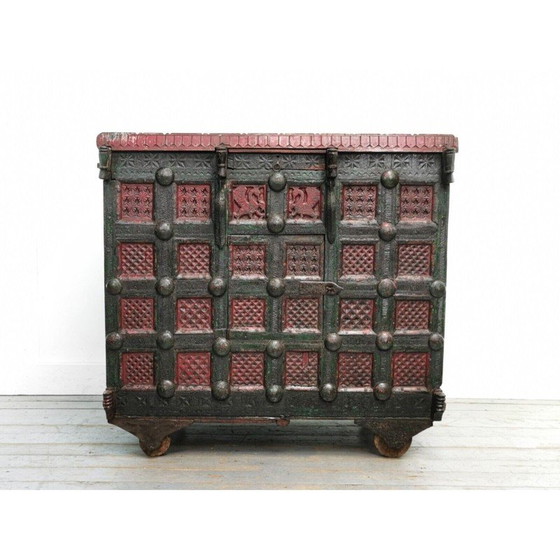Image 1 of Vintage Asian Ornate sculpted wood Damchiya dowry chest