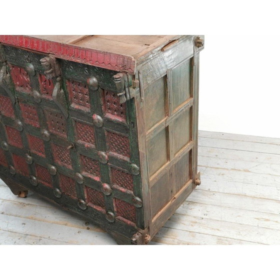 Image 1 of Vintage Asian Ornate sculpted wood Damchiya dowry chest