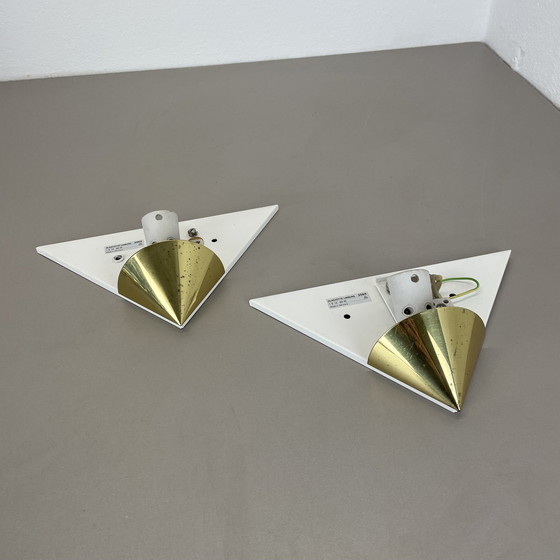 Image 1 of Ensemble de 2 appliques en laiton et verre satiné par Glashütte Limburg, Allemagne, années 1980