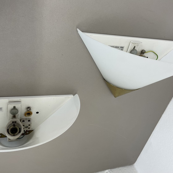 Image 1 of Ensemble de 2 appliques en laiton et verre satiné par Glashütte Limburg, Allemagne, années 1980