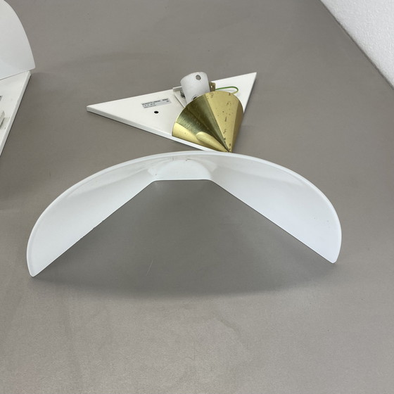 Image 1 of Ensemble de 2 appliques en laiton et verre satiné par Glashütte Limburg, Allemagne, années 1980