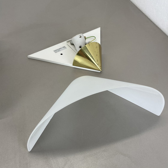 Image 1 of Ensemble de 2 appliques en laiton et verre satiné par Glashütte Limburg, Allemagne, années 1980