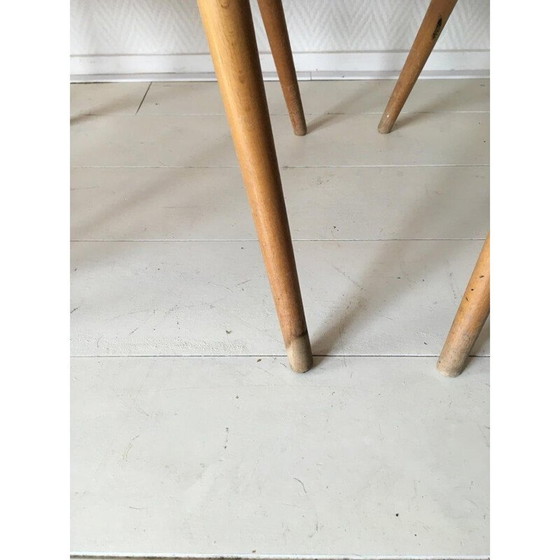 Image 1 of Ensemble de 4 chaises vintage en tissu rouge de Burian et Szek, 1950