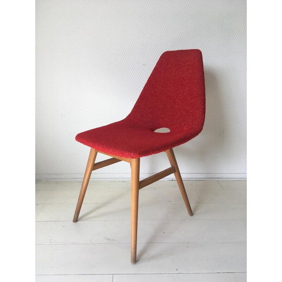 Image 1 of Ensemble de 4 chaises vintage en tissu rouge de Burian et Szek, 1950