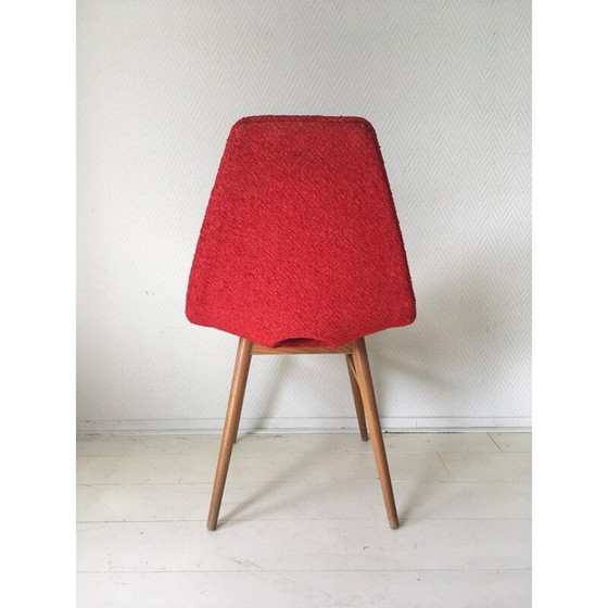 Image 1 of Ensemble de 4 chaises vintage en tissu rouge de Burian et Szek, 1950