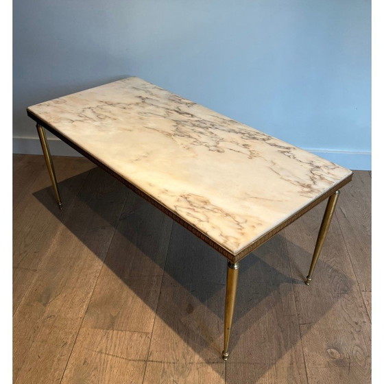 Image 1 of Table basse vintage en laiton avec plateau en marbre, 1940