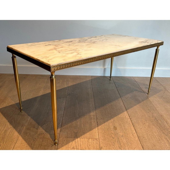 Image 1 of Table basse vintage en laiton avec plateau en marbre, 1940