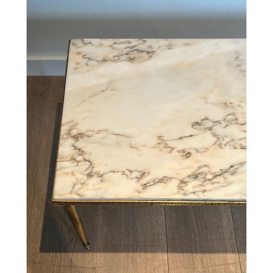 Image 1 of Table basse vintage en laiton avec plateau en marbre, 1940
