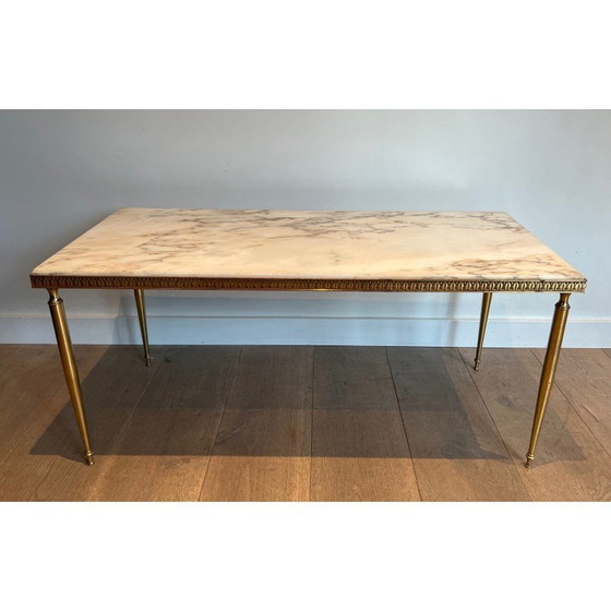 Image 1 of Table basse vintage en laiton avec plateau en marbre, 1940