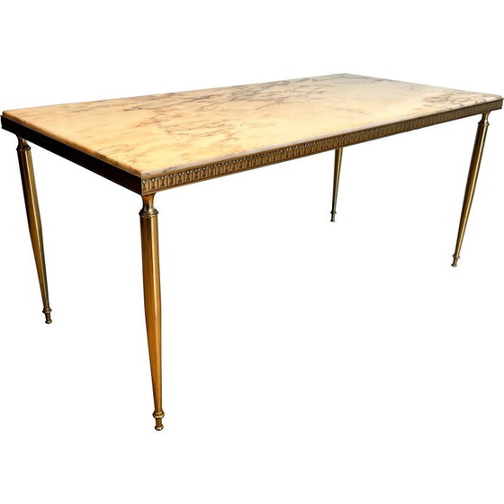 Image 1 of Table basse vintage en laiton avec plateau en marbre, 1940