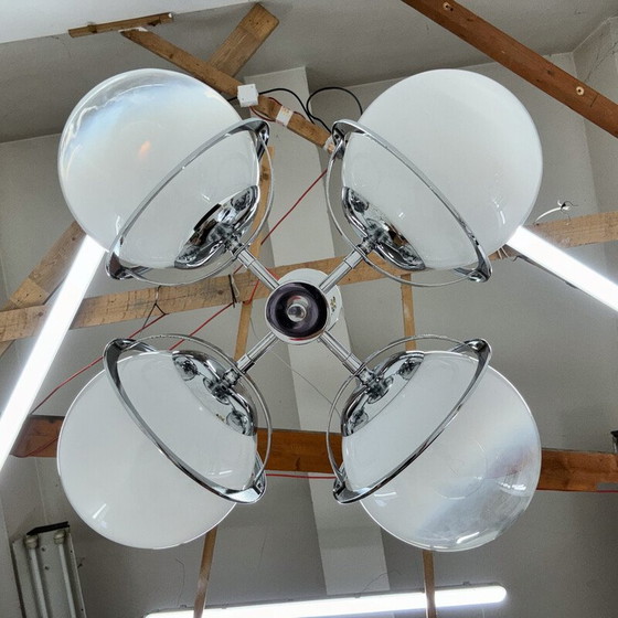 Image 1 of Lustre vintage en acier chromé et verre, Italie 1970