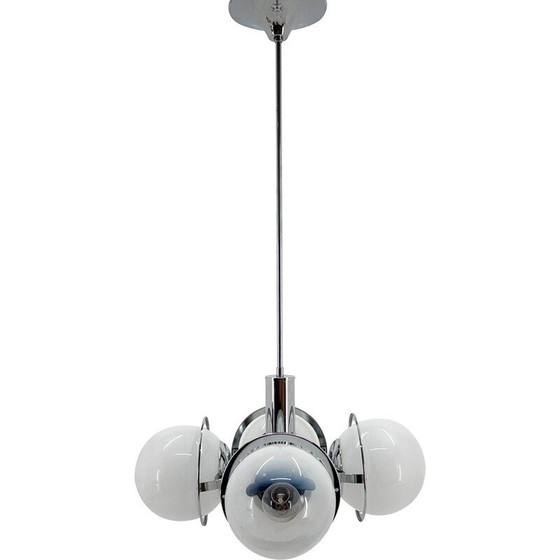 Image 1 of Lustre vintage en acier chromé et verre, Italie 1970