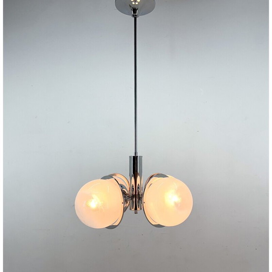 Image 1 of Lustre vintage en acier chromé et verre, Italie 1970