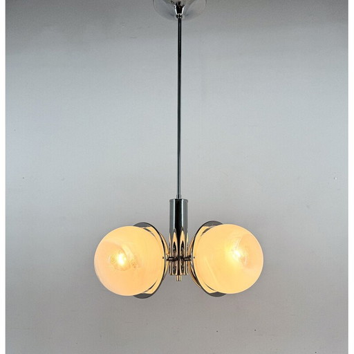 Lustre vintage en acier chromé et verre, Italie 1970