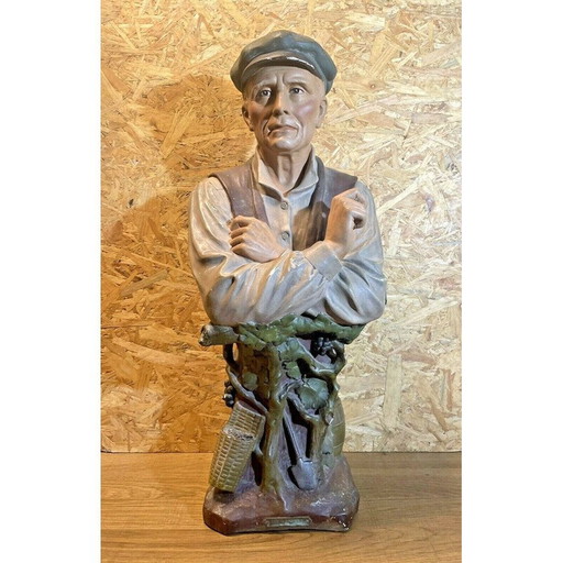 Buste d'homme vintage en vigneron polychrome