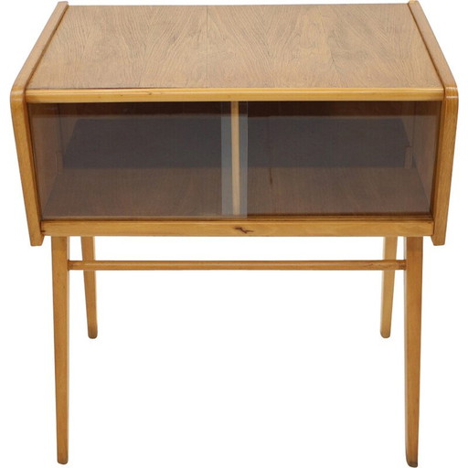 Armoire vintage en chêne et verre, Tchécoslovaquie années 1960