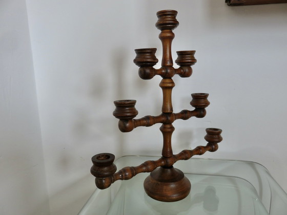 Image 1 of Grand Bougeoir À 7 Bougies, En Bois Tourné, Années 30 40