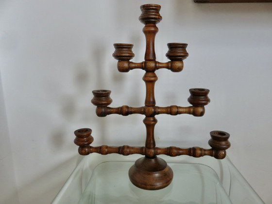Image 1 of Grand Bougeoir À 7 Bougies, En Bois Tourné, Années 30 40