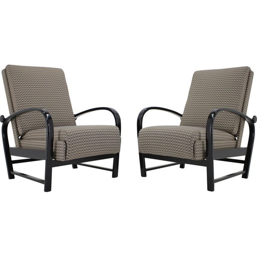 Paire de fauteuils réglables vintage par Kropacek Kozelka, Tchécoslovaquie années 1940