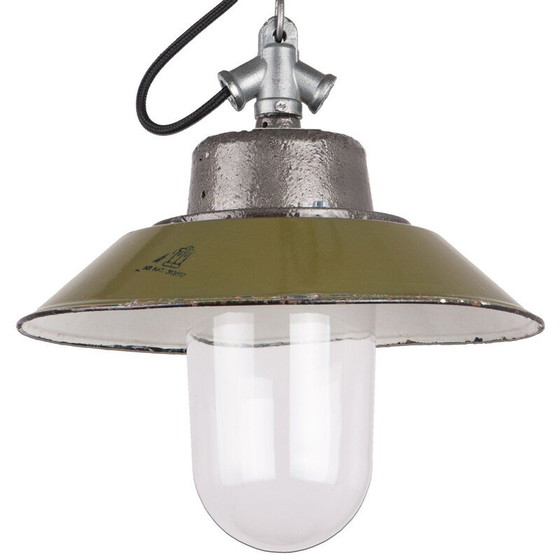 Image 1 of Lampe suspendue vintage en verre avec chaîne en acier poli par Energo-Metalowa, Pologne 1960
