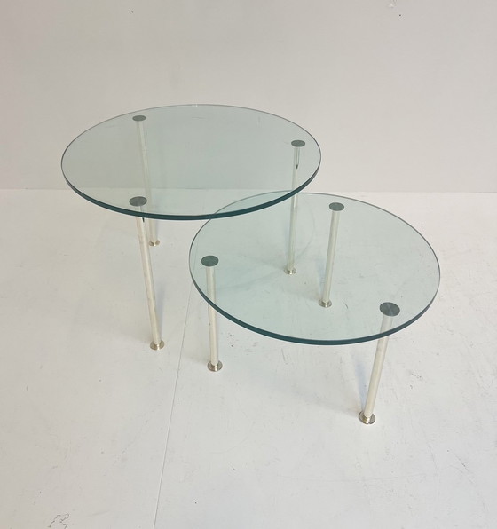 Image 1 of Ensemble de tables d'appoint en verre (2), style hollywoodien, années 1970