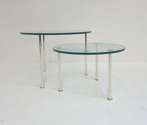 Ensemble de tables d'appoint en verre (2), style hollywoodien, années 1970