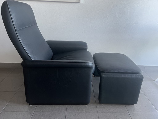 Desede Ds50 Fauteuil design en cuir bleu avec hocker