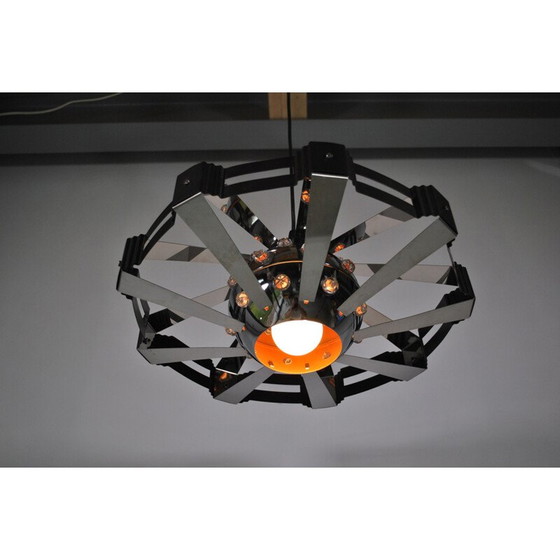 Image 1 of Lampe suspendue vintage en acier chromé, 1970