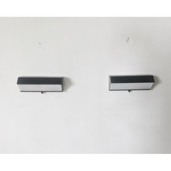 Image 1 of Paire d'appliques vintage en métal laqué noir de Jacques Biny 1950