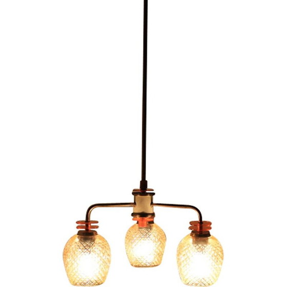 Image 1 of Lustre vintage en verre et plastique, République tchèque 1960