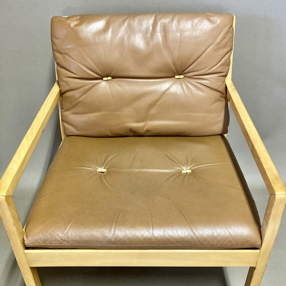 Image 1 of Suite de Trois Fauteuils Cuir Design Scandinave "Bernt Petersen" 1960