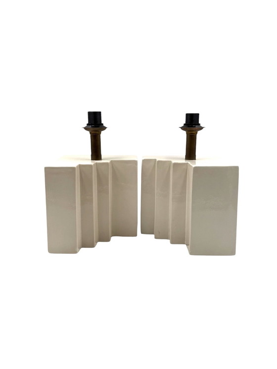 Image 1 of Ensemble de 2 lampes de table en céramique Hollywood Regency, France, années 1970