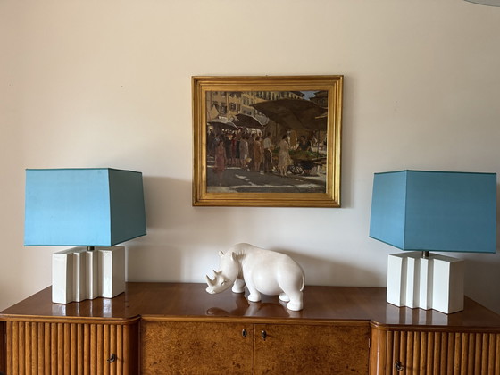 Image 1 of Ensemble de 2 lampes de table en céramique Hollywood Regency, France, années 1970