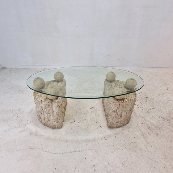 Image 1 of Table basse vintage en pierre fossile par Magnussen Ponte, 1980
