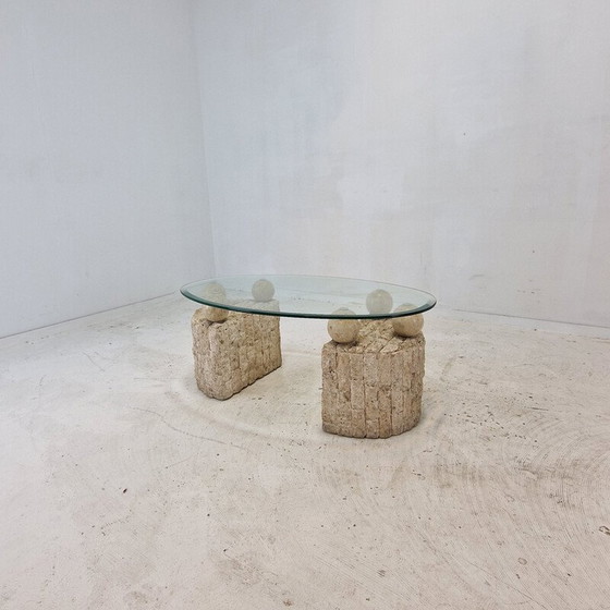 Image 1 of Table basse vintage en pierre fossile par Magnussen Ponte, 1980