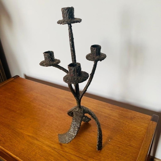 Image 1 of Chandelier vintage brutaliste en fer lourd