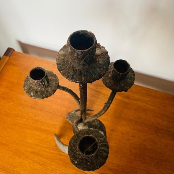 Image 1 of Chandelier vintage brutaliste en fer lourd