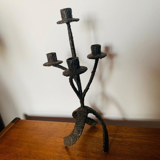 Image 1 of Chandelier vintage brutaliste en fer lourd