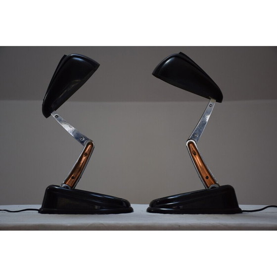 Image 1 of Paire de lampes bolides en bakélite brune par Lucidus Bloc pour Gustav Miklos, 1945