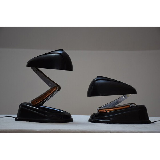Image 1 of Paire de lampes bolides en bakélite brune par Lucidus Bloc pour Gustav Miklos, 1945