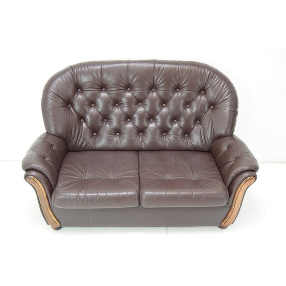 Image 1 of Canapé vintage en cuir et bois, Tchécoslovaquie 1990
