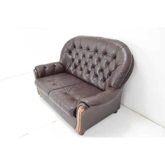 Image 1 of Canapé vintage en cuir et bois, Tchécoslovaquie 1990