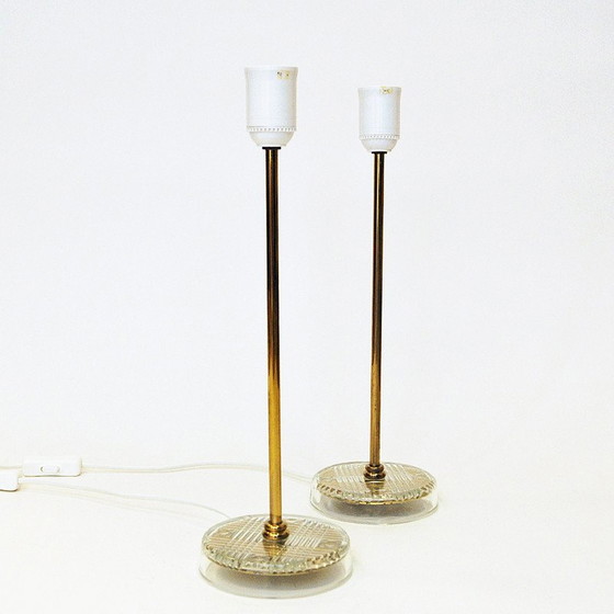 Image 1 of Paire de lampes de table vintage en laiton suédois par M.E Eskilstuna, années 1960