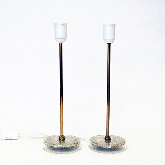 Image 1 of Paire de lampes de table vintage en laiton suédois par M.E Eskilstuna, années 1960