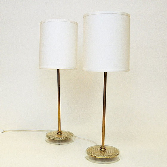 Image 1 of Paire de lampes de table vintage en laiton suédois par M.E Eskilstuna, années 1960