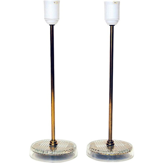 Image 1 of Paire de lampes de table vintage en laiton suédois par M.E Eskilstuna, années 1960