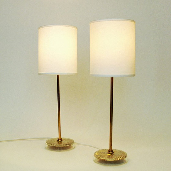 Image 1 of Paire de lampes de table vintage en laiton suédois par M.E Eskilstuna, années 1960