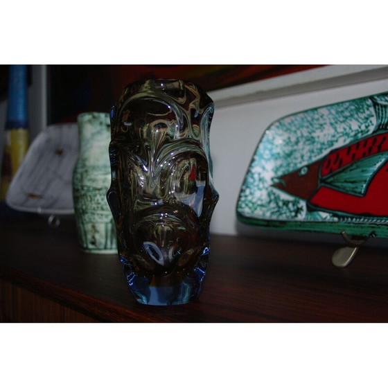 Image 1 of Vase vintage en verre bleu par Pavel Hlava