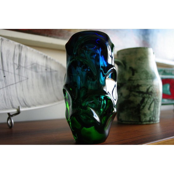Image 1 of Vase vintage en verre bleu par Pavel Hlava