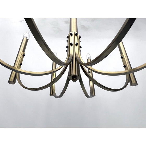 Image 1 of Lustre vintage à 8 lumières en laiton pour Sciolari, Italie 1970